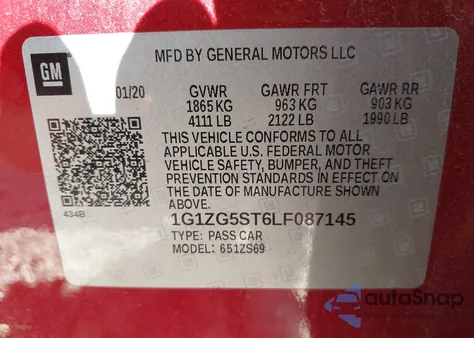 2020 Chevrolet Malibu Fwd Rs из США, поврежденный, VIN 1G1ZG5ST6LF087145